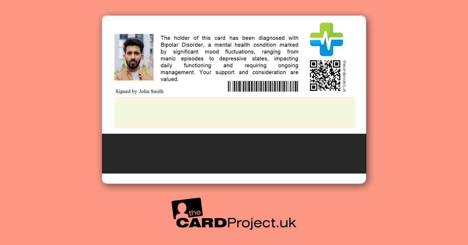 Bipolar Disorder Premium Medical Photo ID Card (REAR)